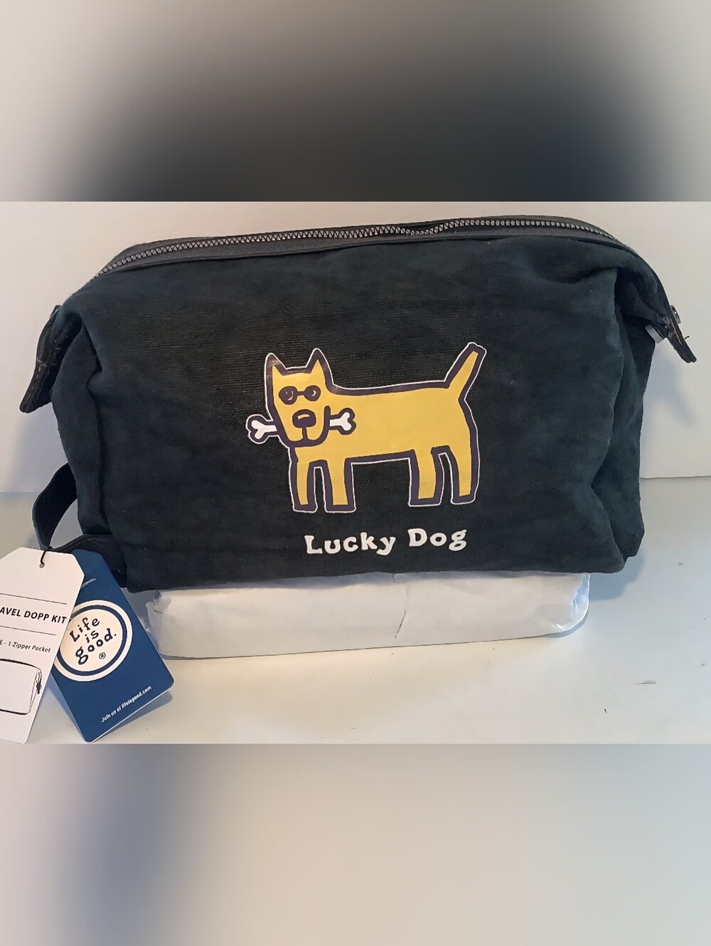 Life is Good Jake's Lucky Dog Travel Dopp Kit in Black & Yellow NWT